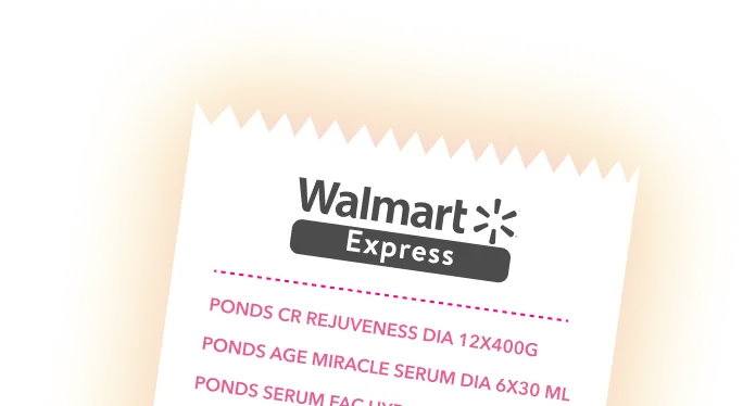 Ticket de compra de Walmart Express con productos POND'S